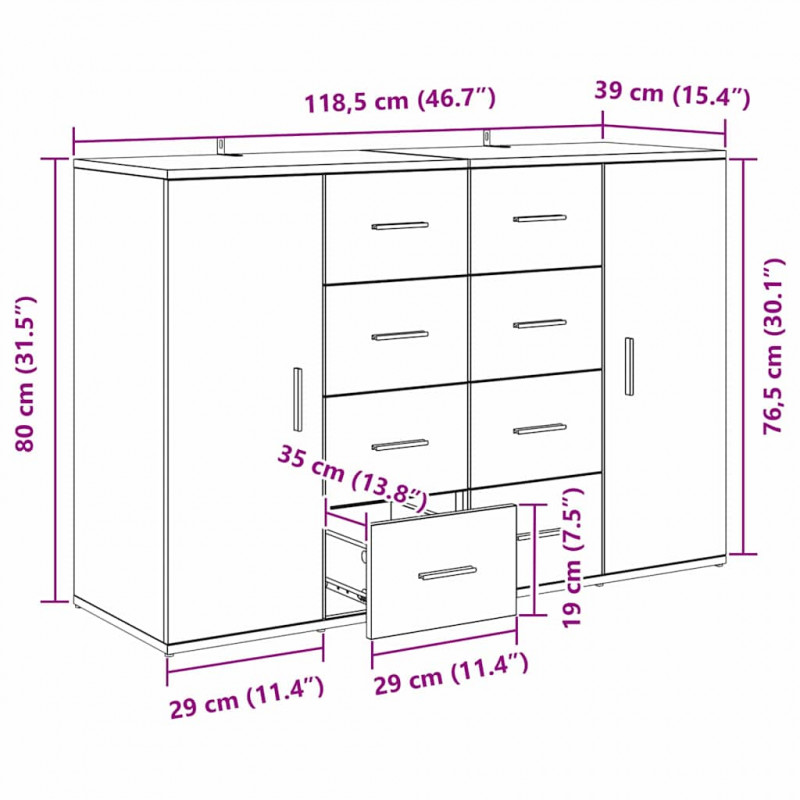 Komody z szufladą Corona 2 pcs Stare drewno 59 x 39 x 80 cm