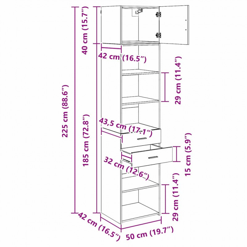 Highboard Czarny Dąb 50 x 42,5 x 225 cm Materiał drewnopochodny