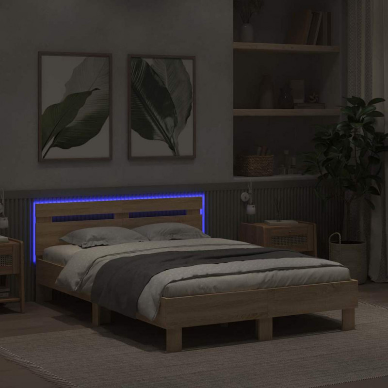 Ramka łóżka z LED Sonoma 137 x 190 cm Materiał drewnopochodny
