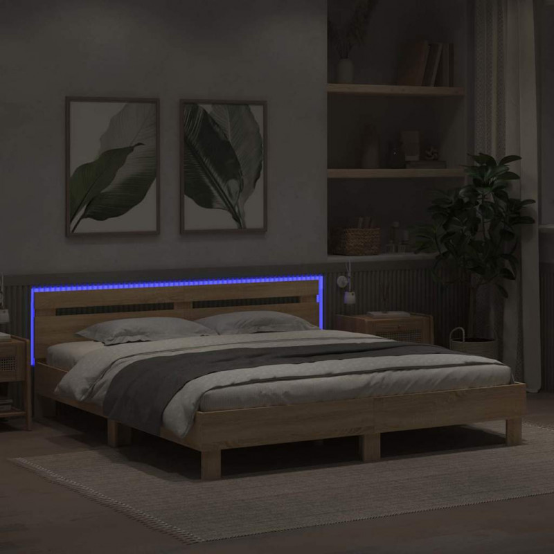 Ramka łóżka z LED Sonoma 193 x 203 cm Materiał drewnopochodny