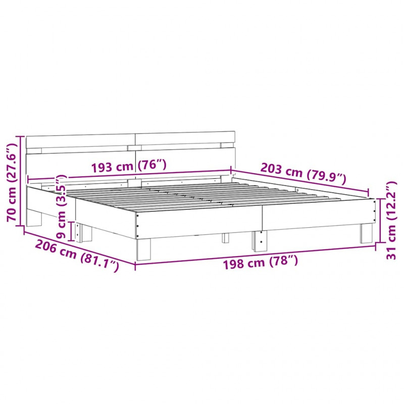 Ramka łóżka z LED Sonoma 193 x 203 cm Materiał drewnopochodny
