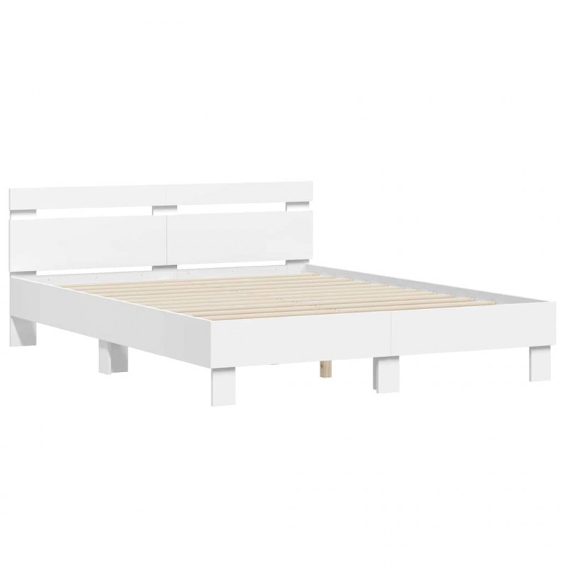 Ramka łóżka z LED Biały 152 x 203 cm Materiał drewnopochodny