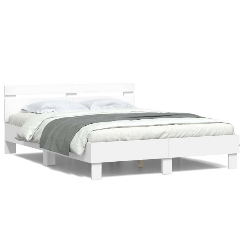 Ramka łóżka z LED Biały 152 x 203 cm Materiał drewnopochodny