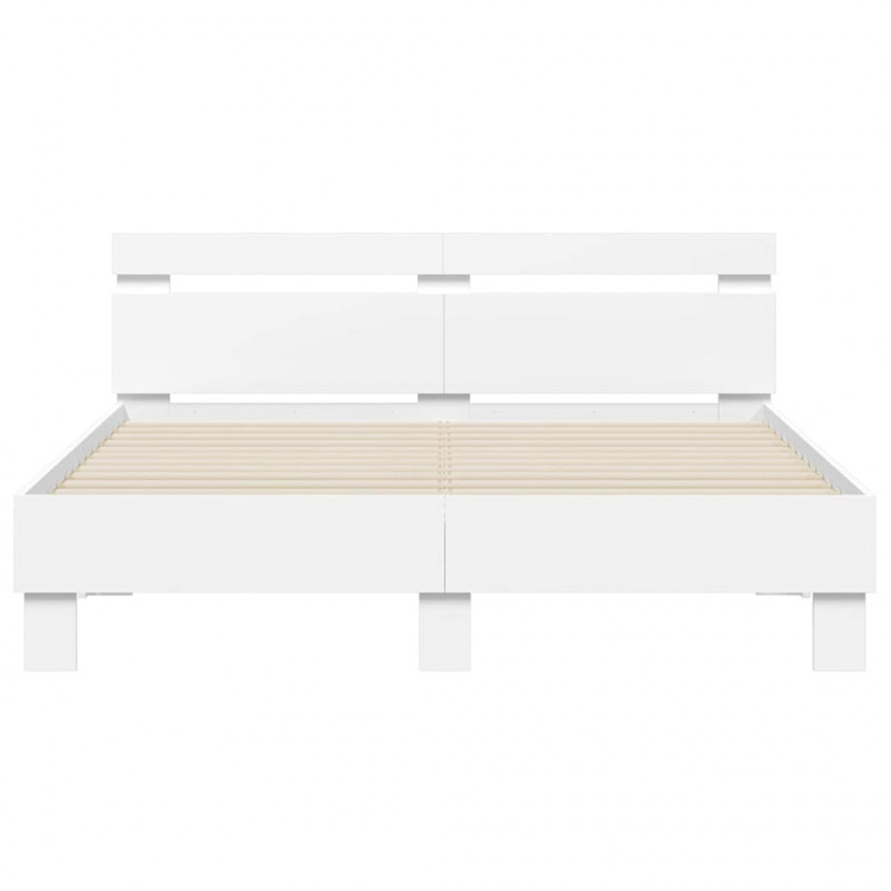Ramka łóżka z LED Biały 152 x 203 cm Materiał drewnopochodny