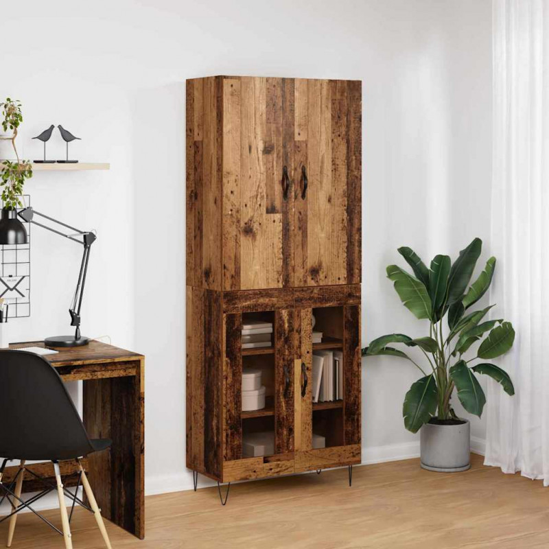Highboard 2 pcs Stare drewno Drewno inżynieryjne i szkło