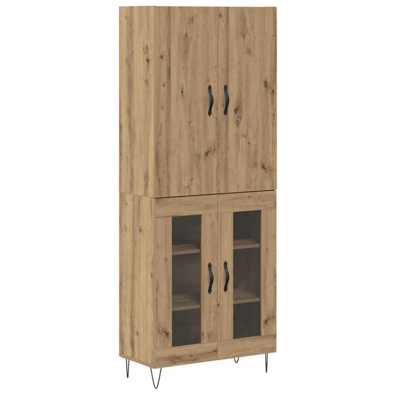 Highboard 2 pcs Dąb rzemieślniczy Drewno inżynieryjne i szkło