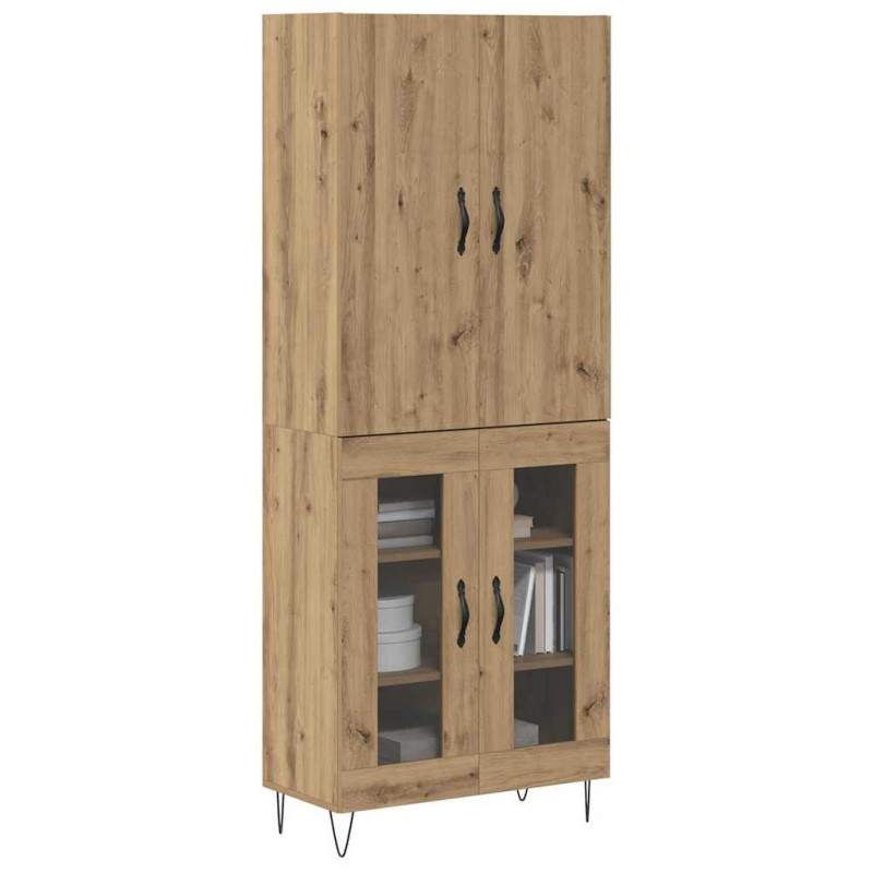 Highboard 2 pcs Dąb rzemieślniczy Drewno inżynieryjne i szkło