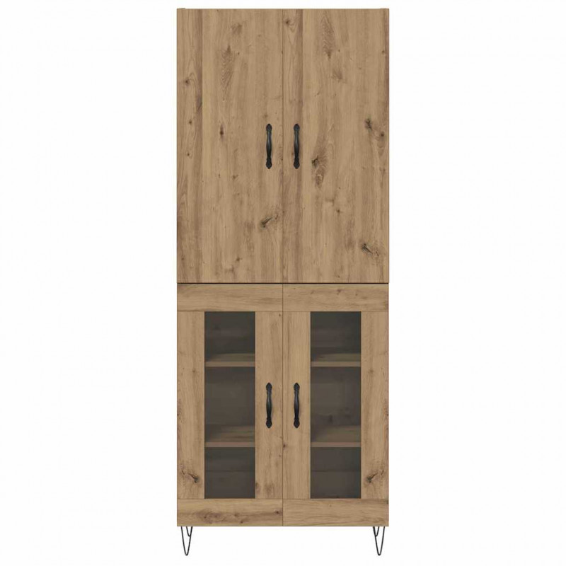 Highboard 2 pcs Dąb rzemieślniczy Drewno inżynieryjne i szkło