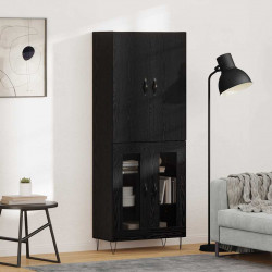 Highboard 2 pcs Czarny Dąb Drewno inżynieryjne i szkło