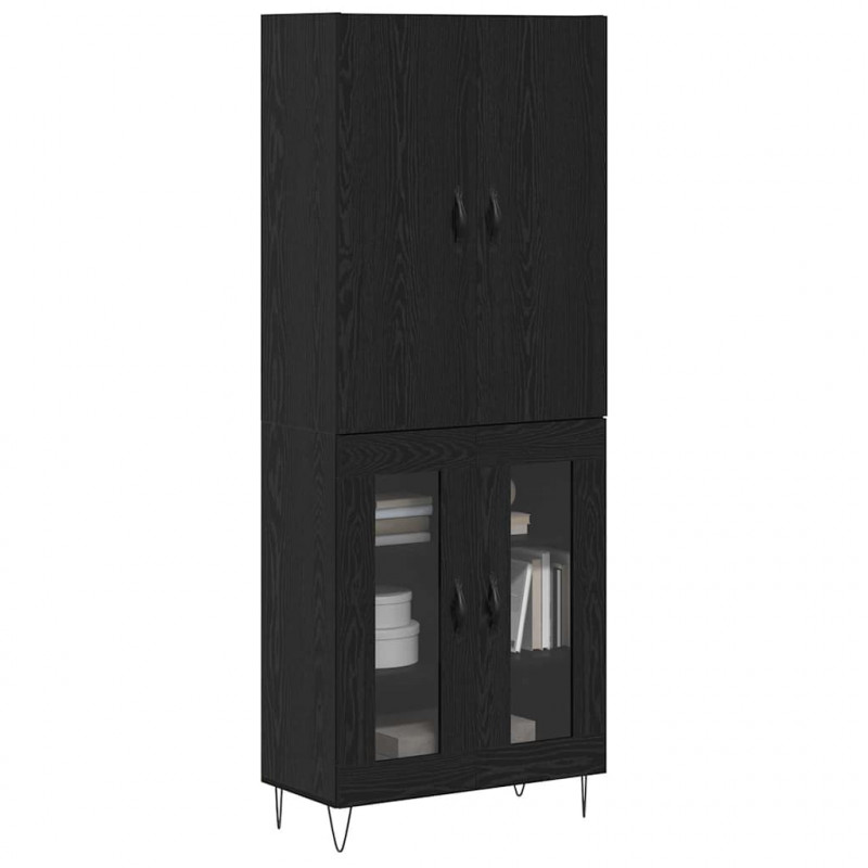 Highboard 2 pcs Czarny Dąb Drewno inżynieryjne i szkło