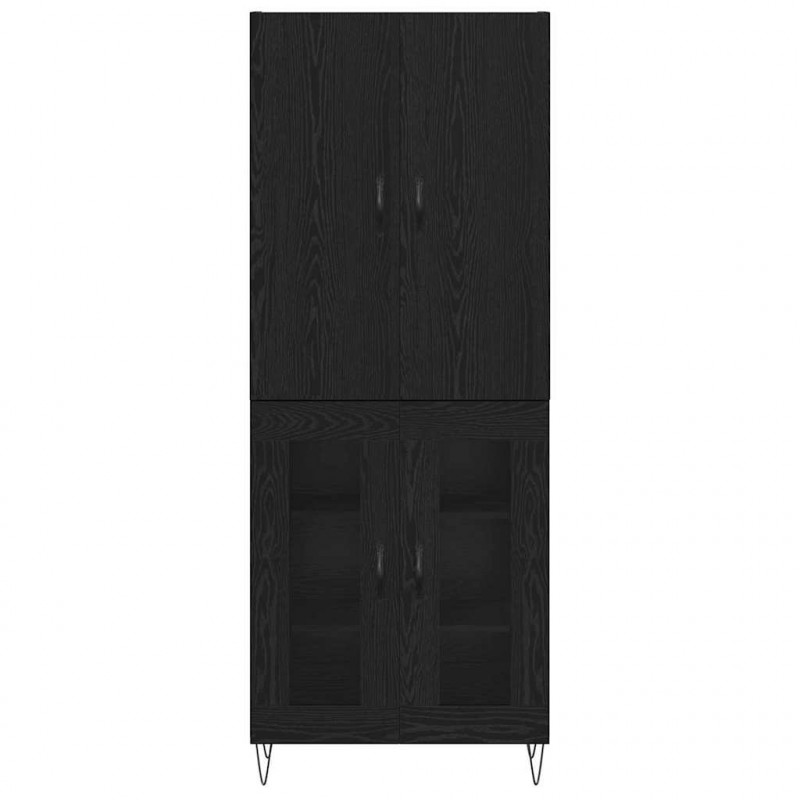 Highboard 2 pcs Czarny Dąb Drewno inżynieryjne i szkło