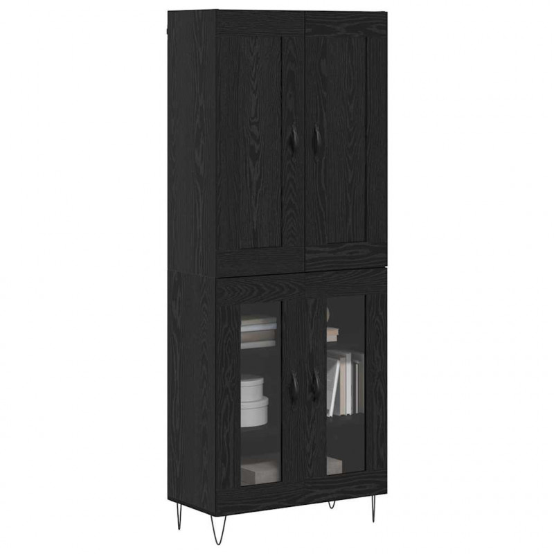 Highboard Czarny Dąb 69,5 x 34 x 180 cm Materiał drewnopochodny