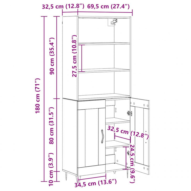 Highboard 2 pcs Stare drewno Materiał drewnopochodny