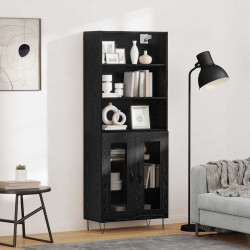 Highboard 2 pcs Czarny Dąb Materiał drewnopochodny