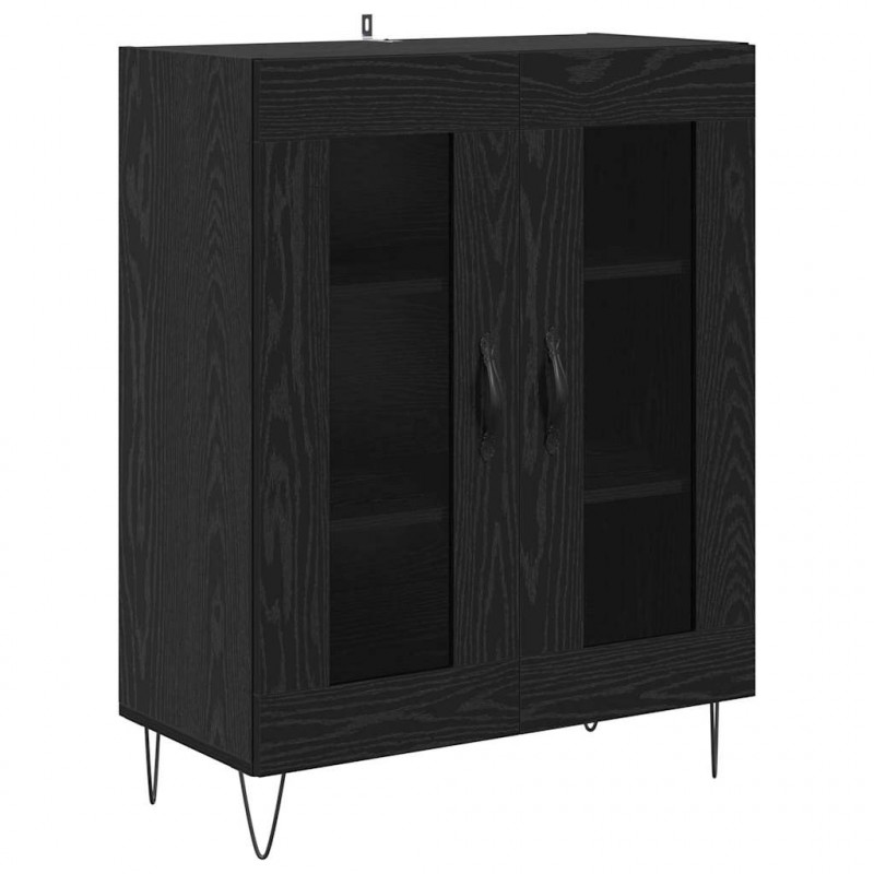 Highboard 2 pcs Czarny Dąb Materiał drewnopochodny