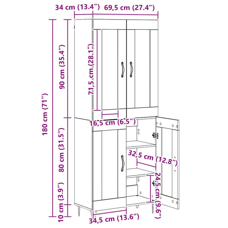Highboard Stare drewno 69,5 x 34 x 180 cm