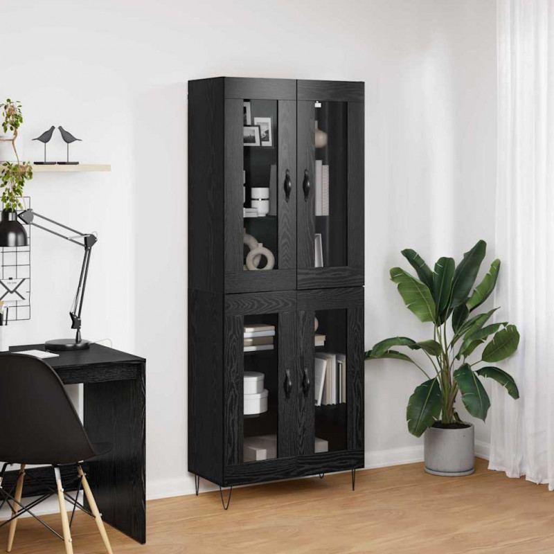 Highboard Czarny Dąb 69,5 x 34 x 180 cm Materiał drewnopochodny