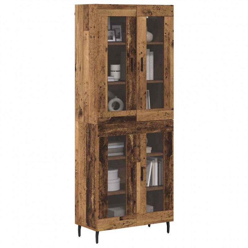 Highboard 2 pcs Stare drewno Drewno inżynieryjne i szkło
