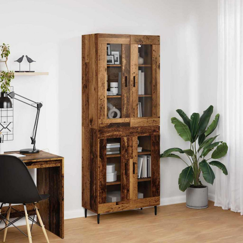 Highboard 2 pcs Stare drewno Drewno inżynieryjne i szkło