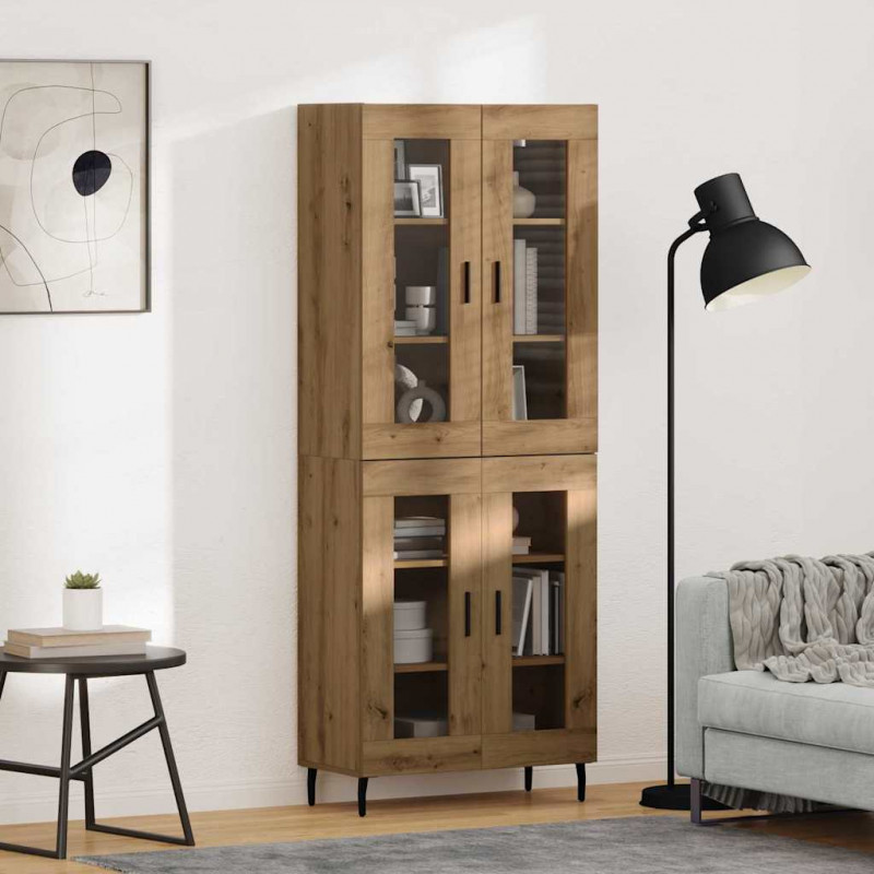 Highboard 2 pcs Dąb rzemieślniczy Drewno inżynieryjne i szkło