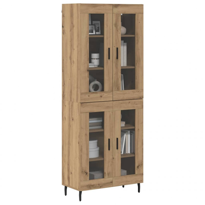 Highboard 2 pcs Dąb rzemieślniczy Drewno inżynieryjne i szkło