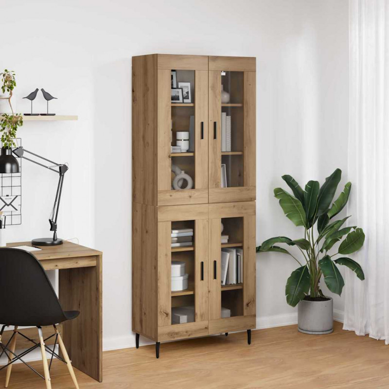Highboard 2 pcs Dąb rzemieślniczy Drewno inżynieryjne i szkło