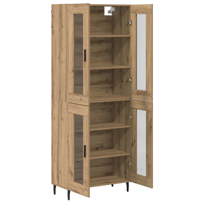Highboard 2 pcs Dąb rzemieślniczy Drewno inżynieryjne i szkło