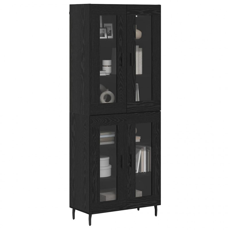 Highboard 2 pcs Czarny Dąb Drewno inżynieryjne i szkło