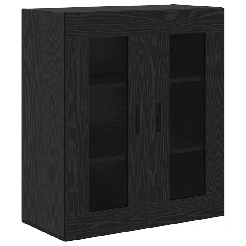 Highboard 2 pcs Czarny Dąb Drewno inżynieryjne i szkło