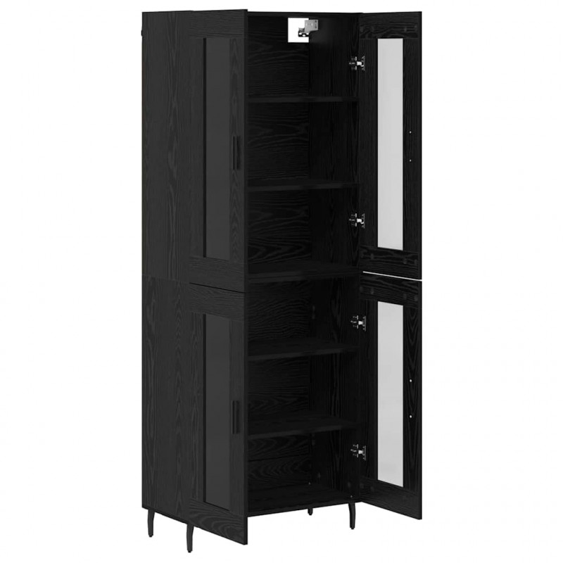 Highboard 2 pcs Czarny Dąb Drewno inżynieryjne i szkło