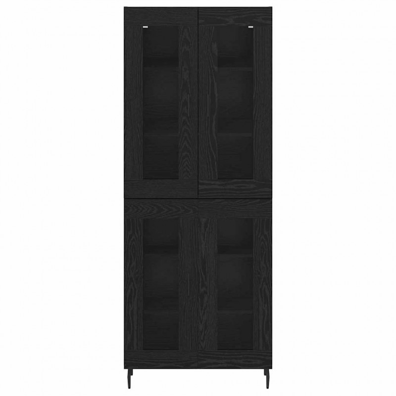 Highboard 2 pcs Czarny Dąb Drewno inżynieryjne i szkło