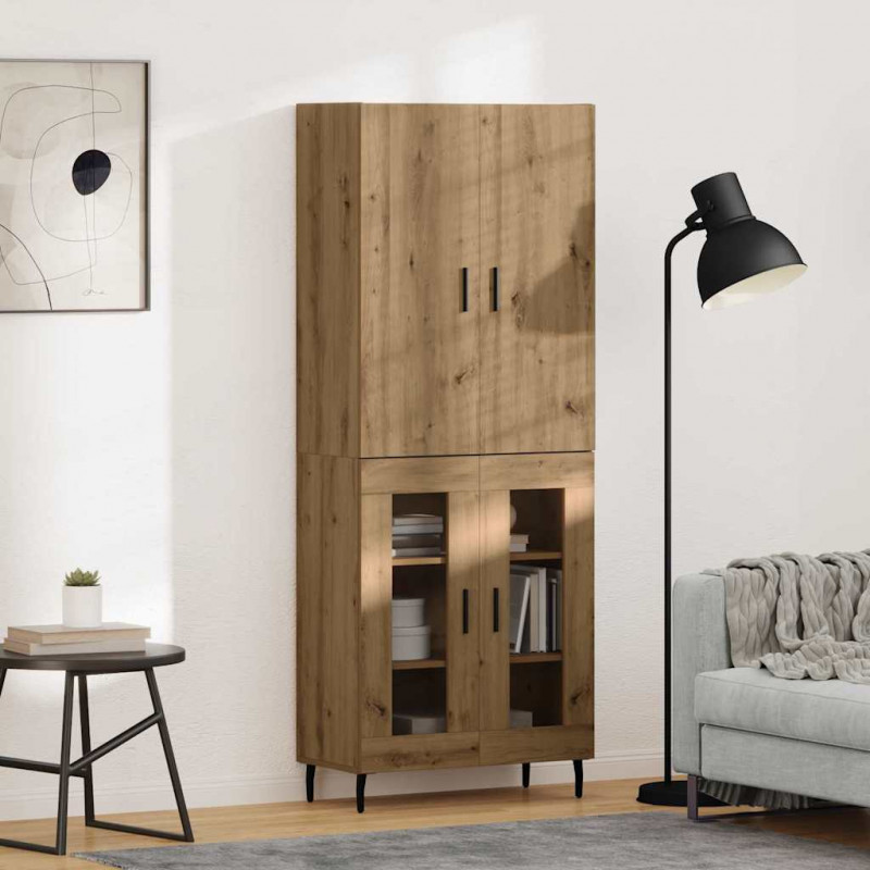 Highboard 2 pcs Stare drewno Drewno inżynieryjne i szkło
