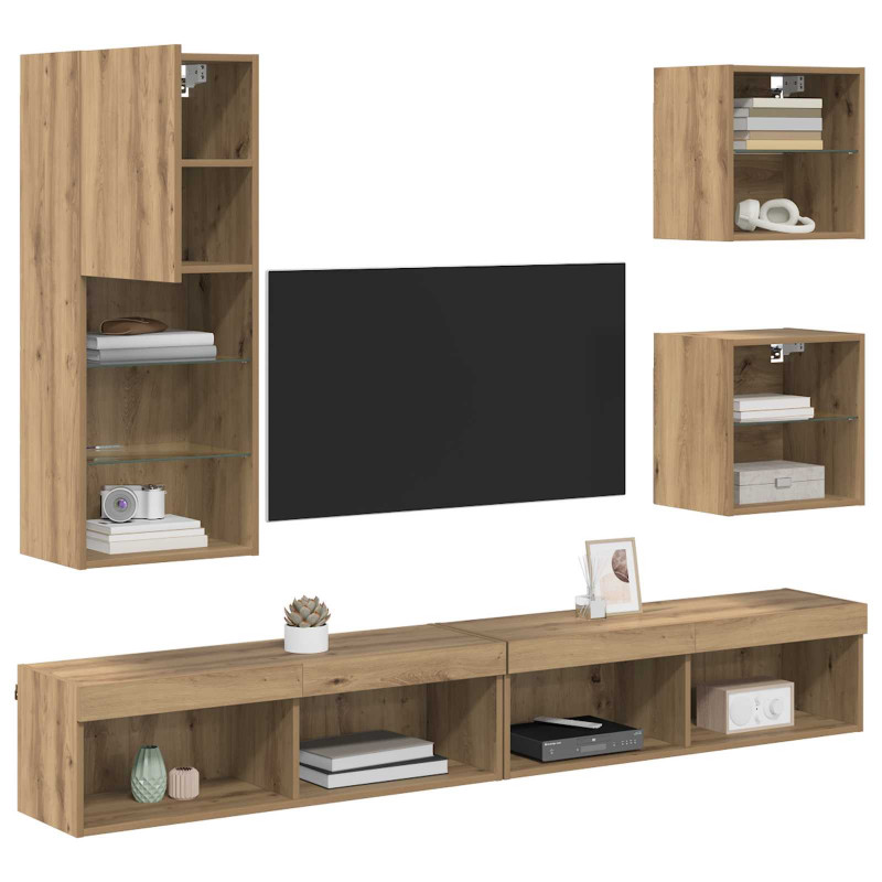 Jednostki TV na ścianę z LED 5 pcs Dąb rzemieślniczy