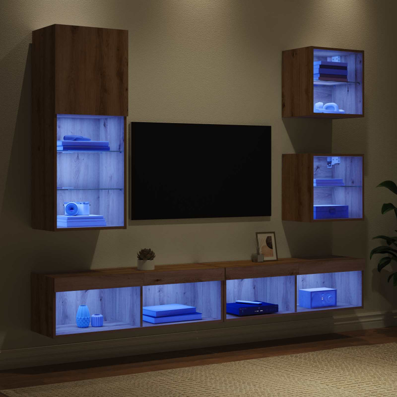 Jednostki TV na ścianę z LED 5 pcs Dąb rzemieślniczy