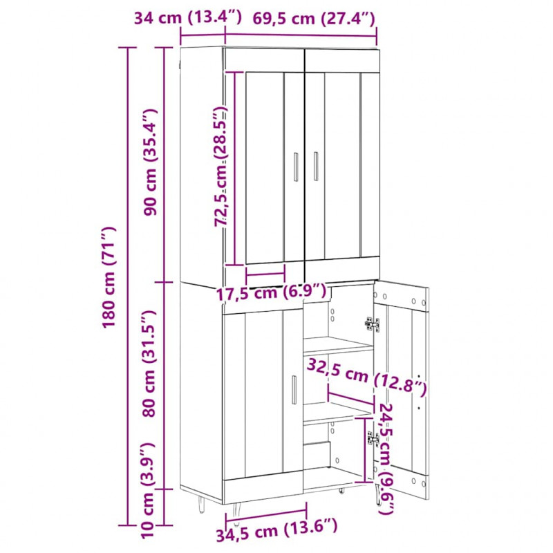 Highboard 2 pcs Dąb rzemieślniczy Materiał drewnopochodny
