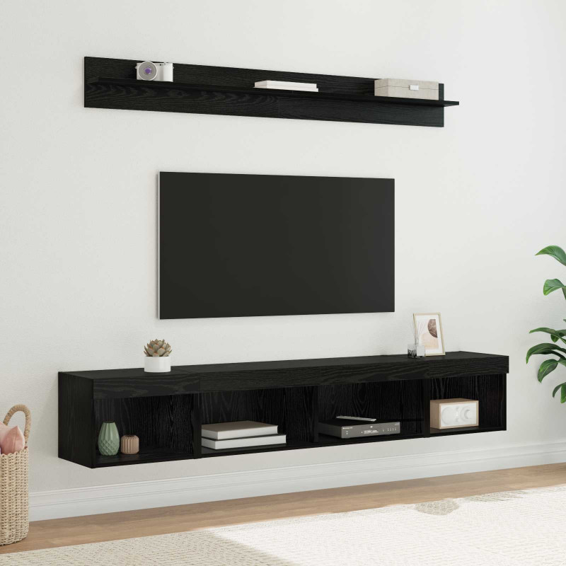 Zestaw szafki pod telewizor na ścianę z LED 5 pcs Czarny Dąb