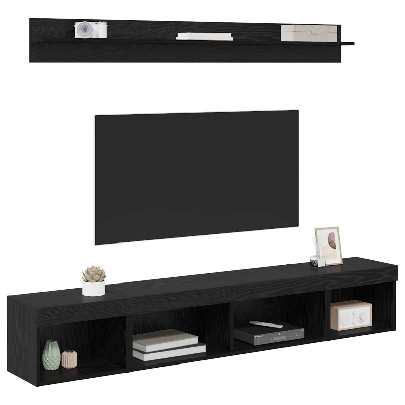 Zestaw szafki pod telewizor na ścianę z LED 5 pcs Czarny Dąb