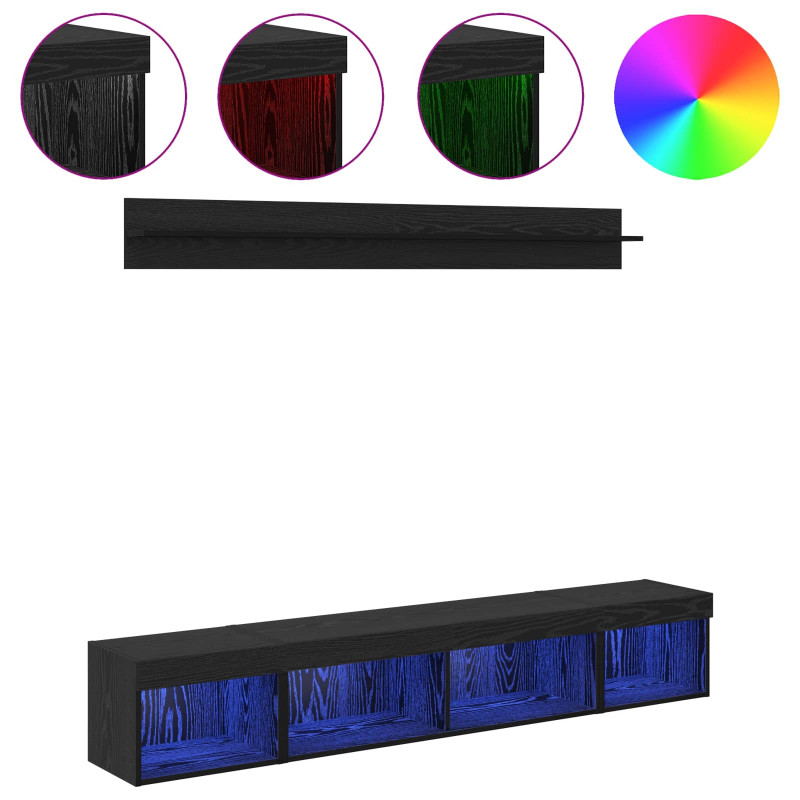 Zestaw szafki pod telewizor na ścianę z LED 5 pcs Czarny Dąb