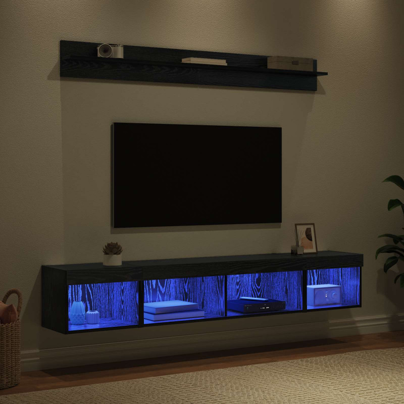 Zestaw szafki pod telewizor na ścianę z LED 5 pcs Czarny Dąb