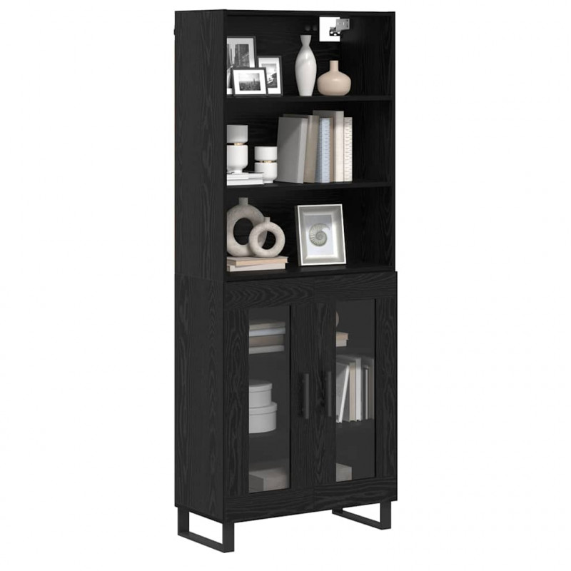 Highboard Czarny Dąb 69,5 x 34 x 180 cm Materiał drewnopochodny