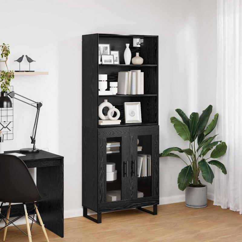 Highboard Czarny Dąb 69,5 x 34 x 180 cm Materiał drewnopochodny