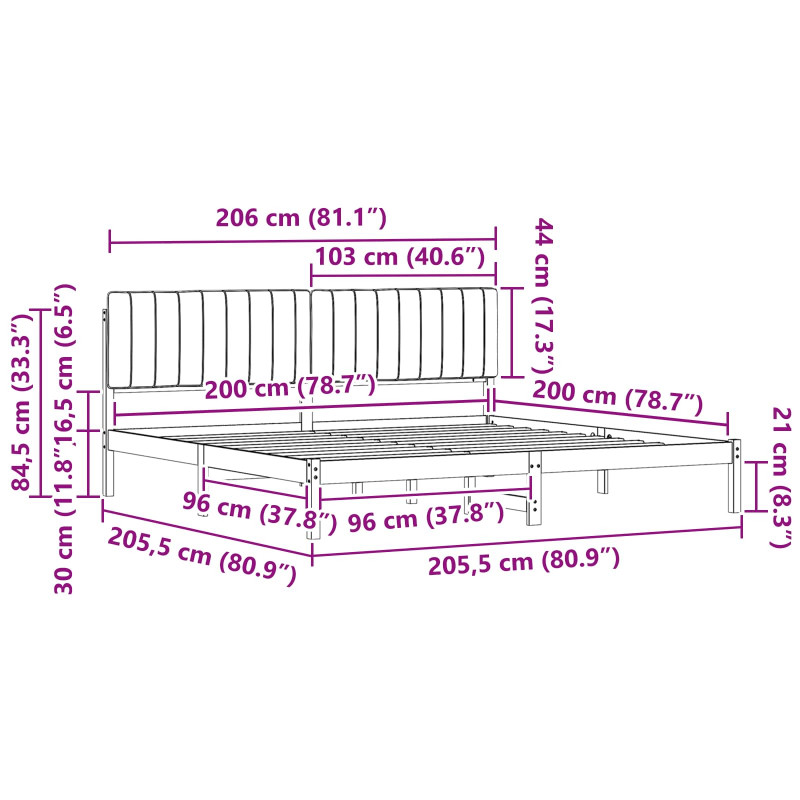 Ramka łóżka z tapicerowanym wezgłowiem Ciemnoszary 200 x 200 cm