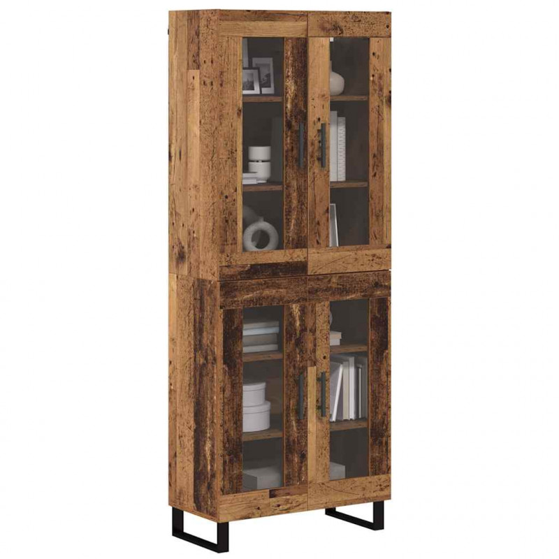 Highboard 2 pcs Stare drewno Drewno inżynieryjne i szkło