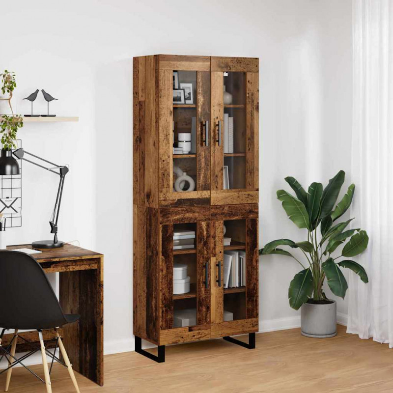 Highboard 2 pcs Stare drewno Drewno inżynieryjne i szkło