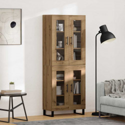 Highboard 2 pcs Dąb rzemieślniczy Drewno inżynieryjne i szkło