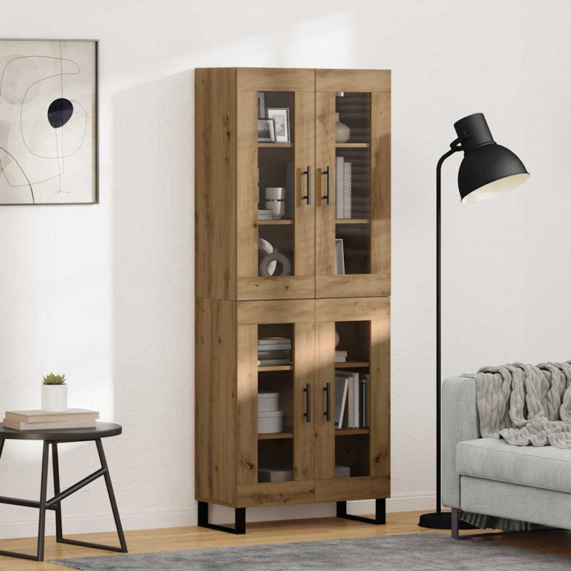 Highboard 2 pcs Dąb rzemieślniczy Drewno inżynieryjne i szkło