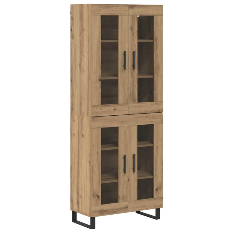 Highboard 2 pcs Dąb rzemieślniczy Drewno inżynieryjne i szkło
