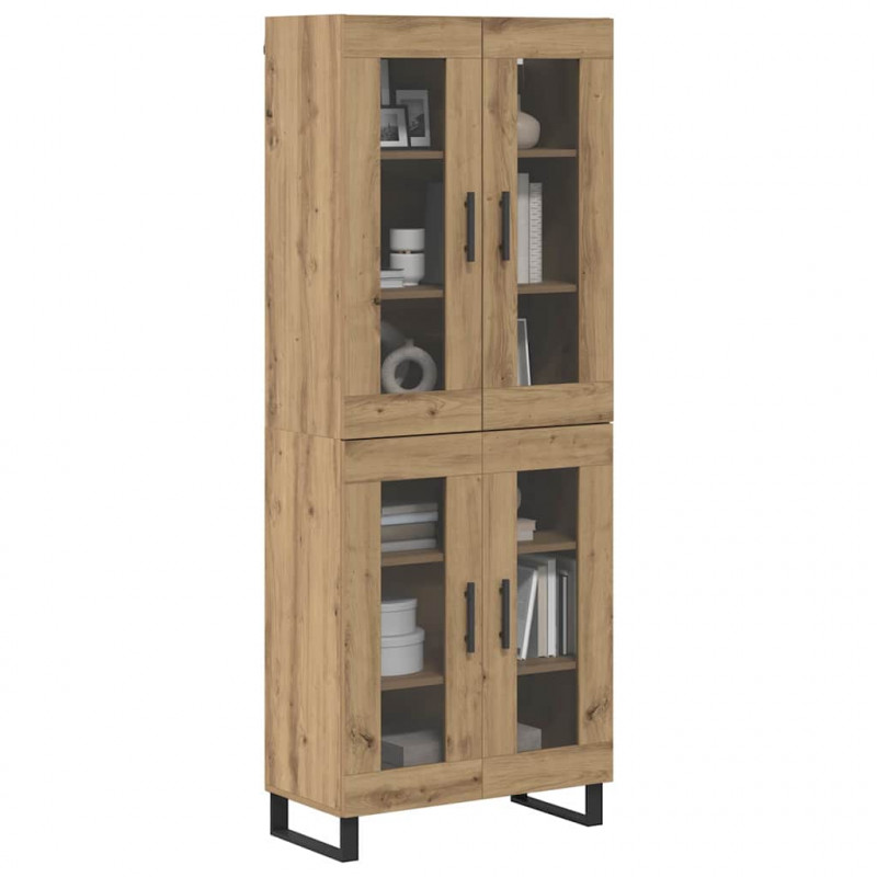 Highboard 2 pcs Dąb rzemieślniczy Drewno inżynieryjne i szkło