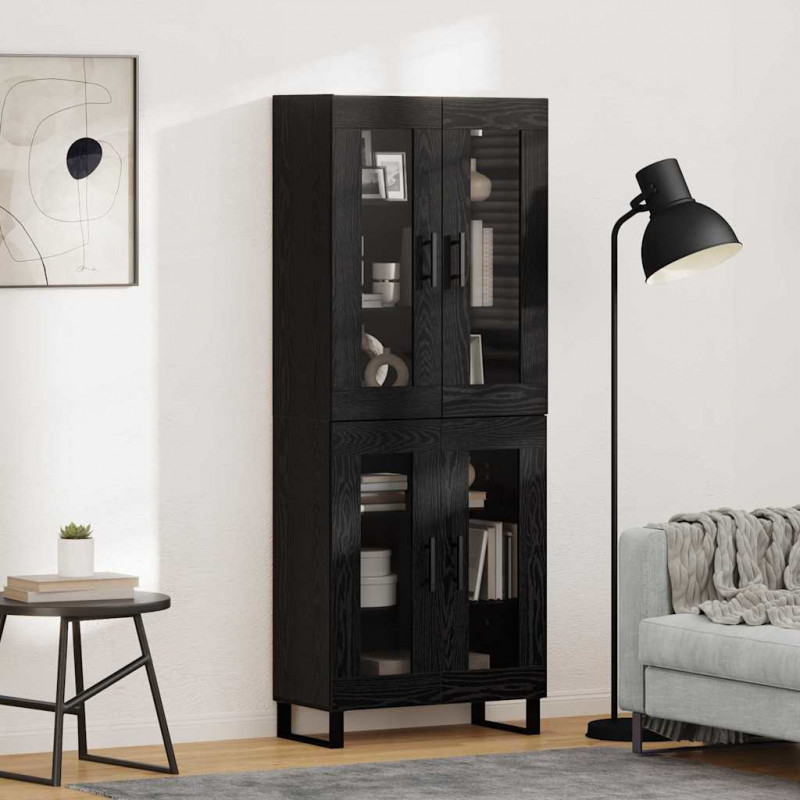 Highboard 2 pcs Czarny Dąb Drewno inżynieryjne i szkło