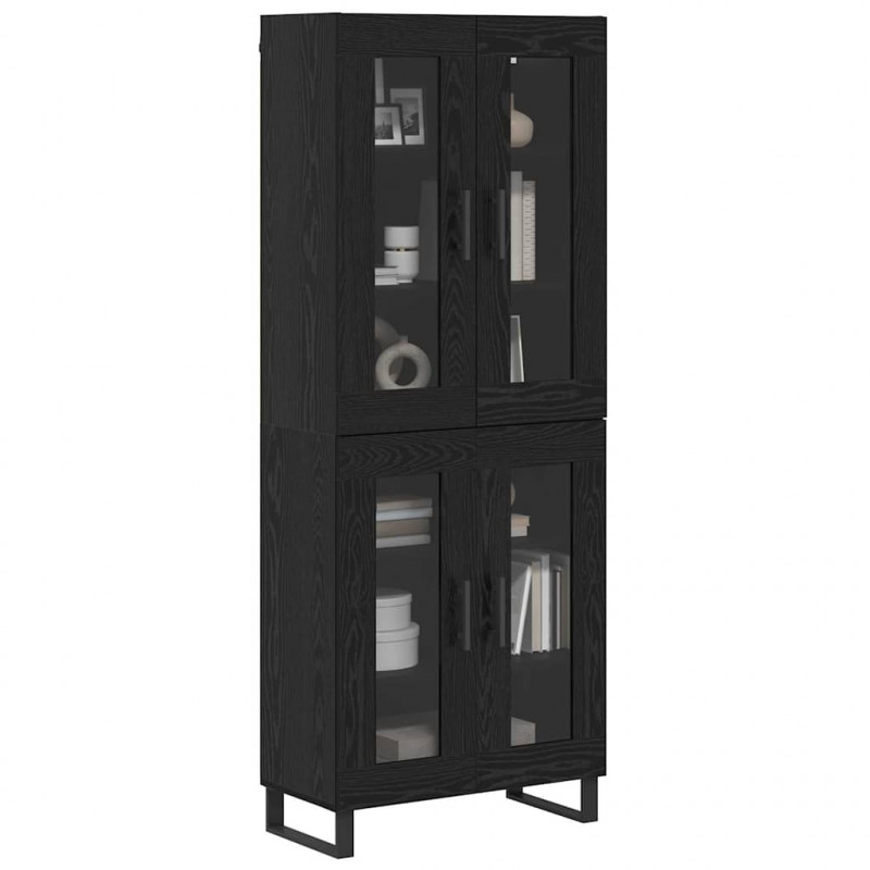 Highboard 2 pcs Czarny Dąb Drewno inżynieryjne i szkło